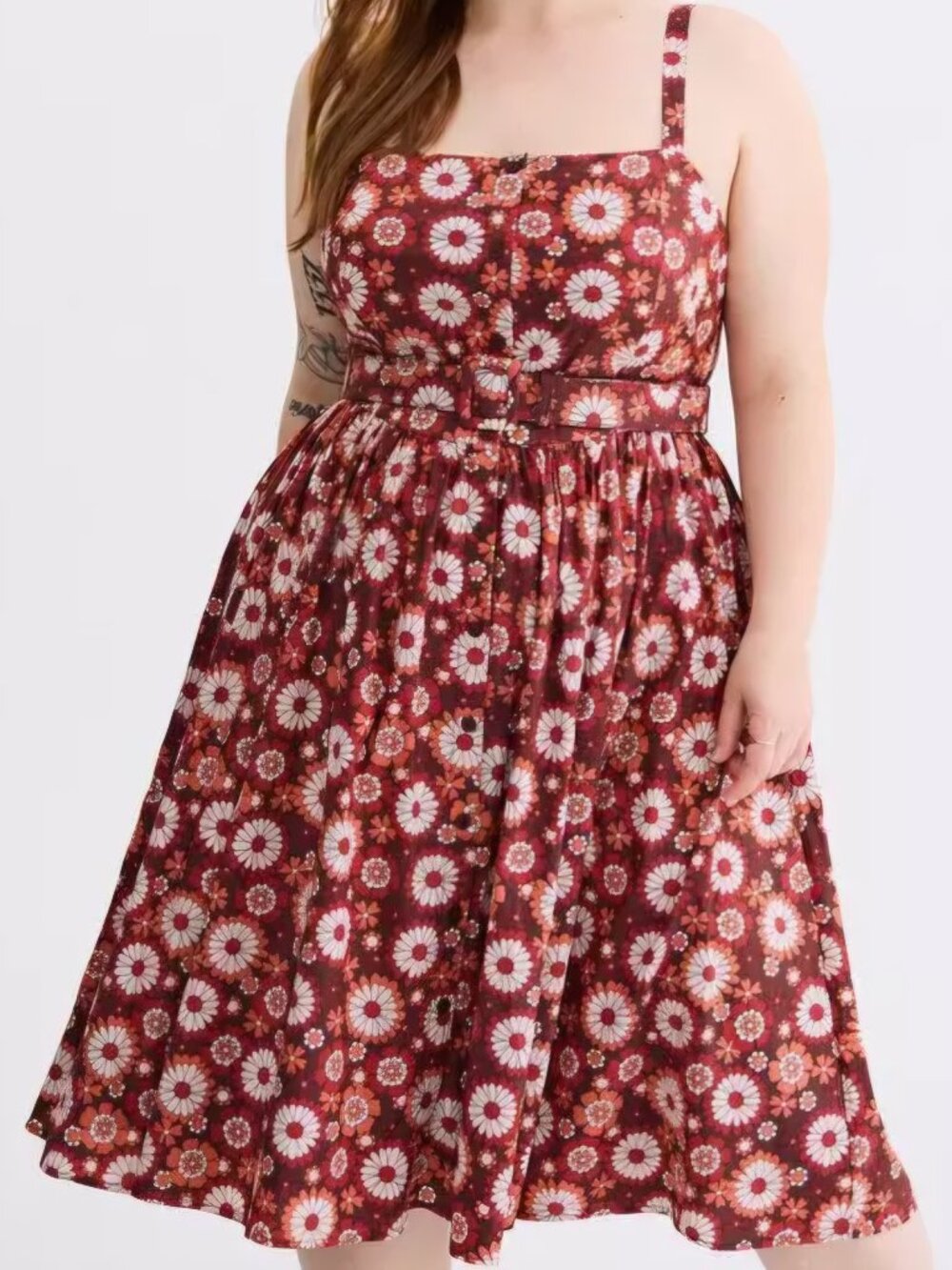 Torrid Retro Chic 1 1X 14-16 Button Front Belted Midi Dress 70s Daisies Floral